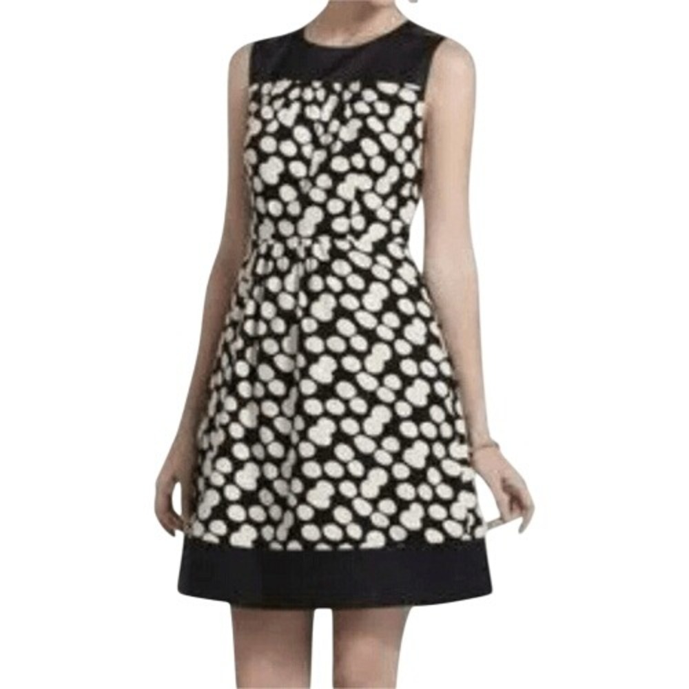 ANTHROPOLOGIE LEIFNOTES Corduroy Dress Fit and Flare Black Cream EUC Size 12